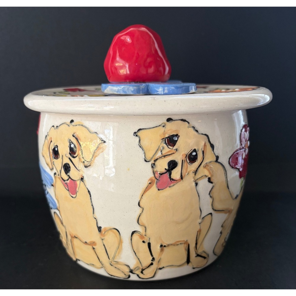 Hand Painted Ceramic Labrador Retriever Dog Treat Jar Love Makes Possible 5in